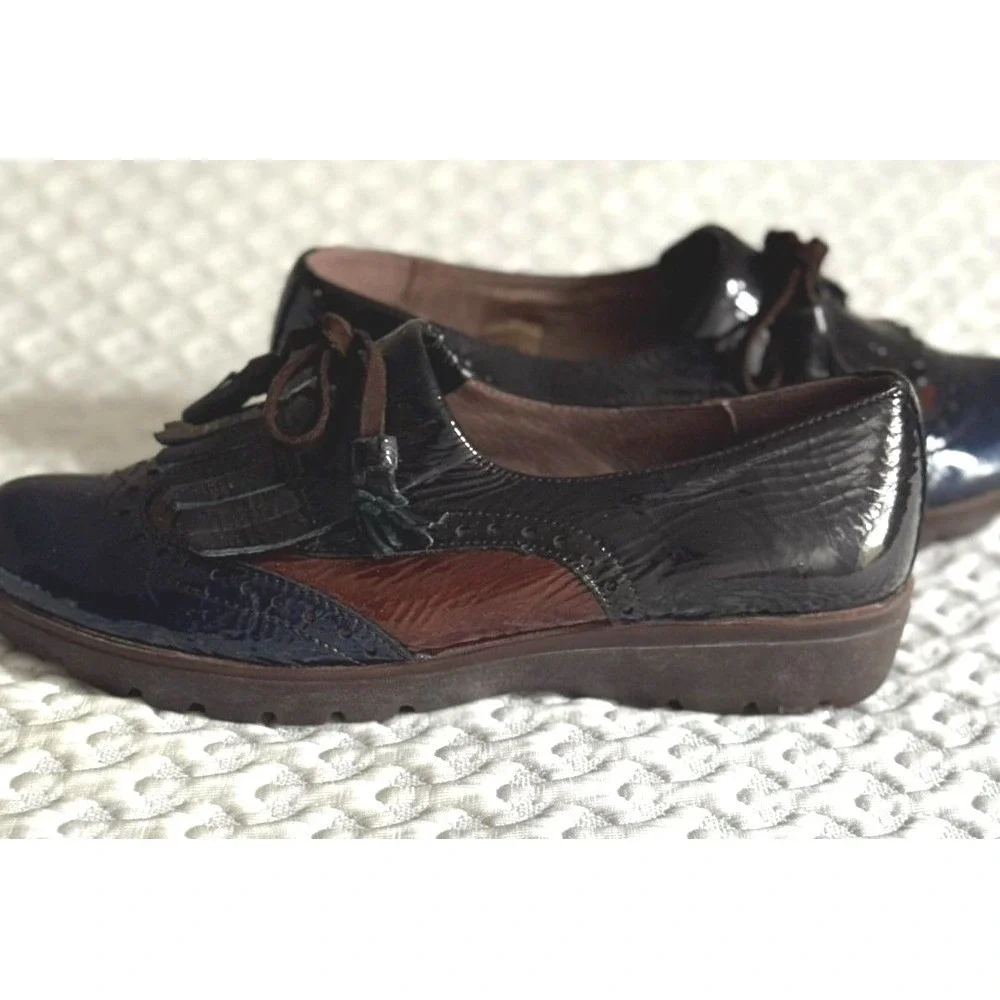 Wonders Talla Tri-Color Wingtip Patent Leather Tassel Loafers Size EU 38/US 7.5